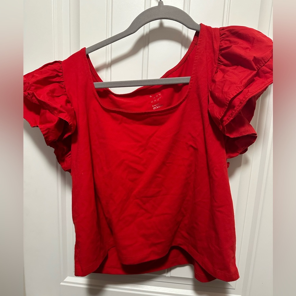 A New Day short sleeve red flutter sleeve tee